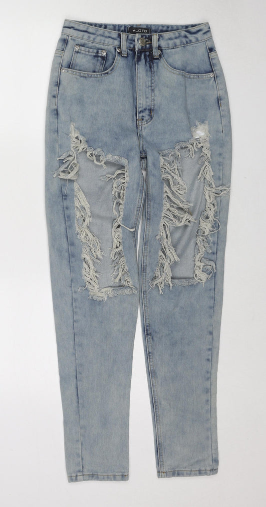 Lotd Womens Blue Cotton Straight Jeans Size 6 Regular Zip