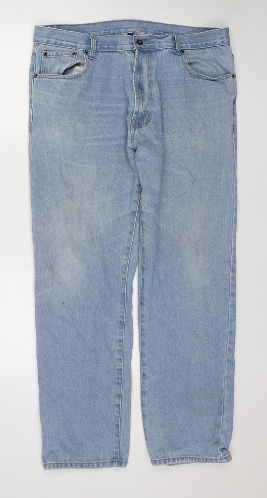 Blue Circle Mens Blue Cotton Straight Jeans Size 38 in Regular Zip