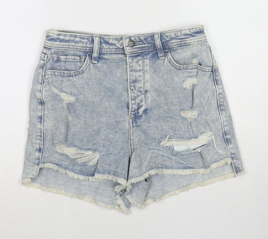 Hollister Womens Blue Cotton Hot Pants Shorts Size 25 in Regular Zip - Distressed