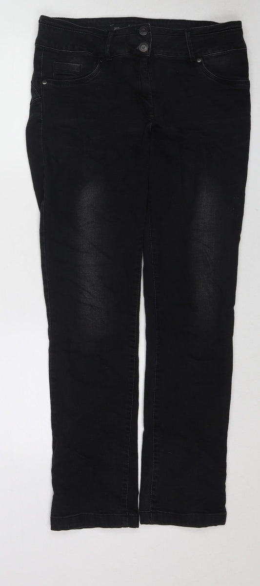 NEXT Womens Black Cotton Straight Jeans Size 14 Regular Zip