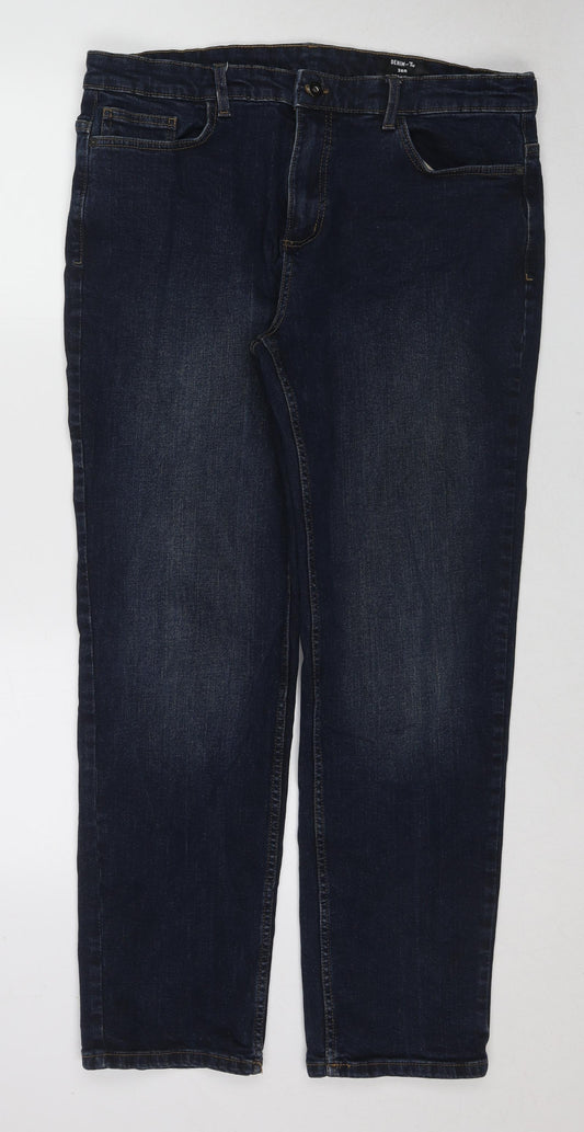 TU Mens Blue Cotton Straight Jeans Size 38 in Regular Zip