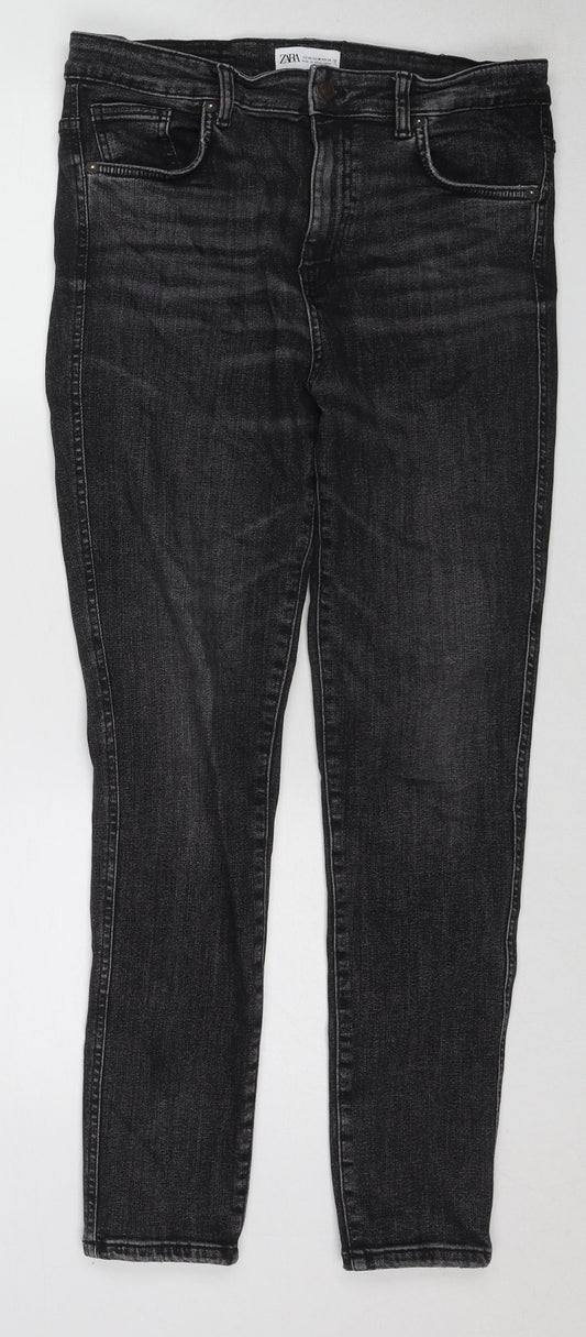 Zara Womens Black Cotton Skinny Jeans Size 14 Regular Zip