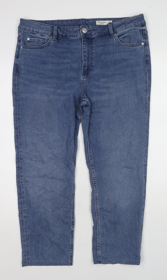 Marks and Spencer Womens Blue Cotton Straight Jeans Size 18 Regular Zip