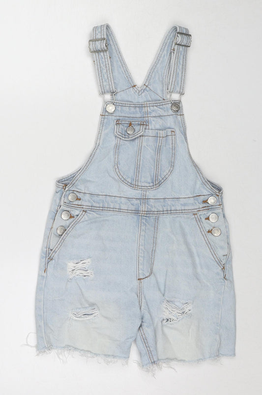 Denim & Co. Girls Blue Cotton Dungaree One-Piece Size 7-8 Years Button