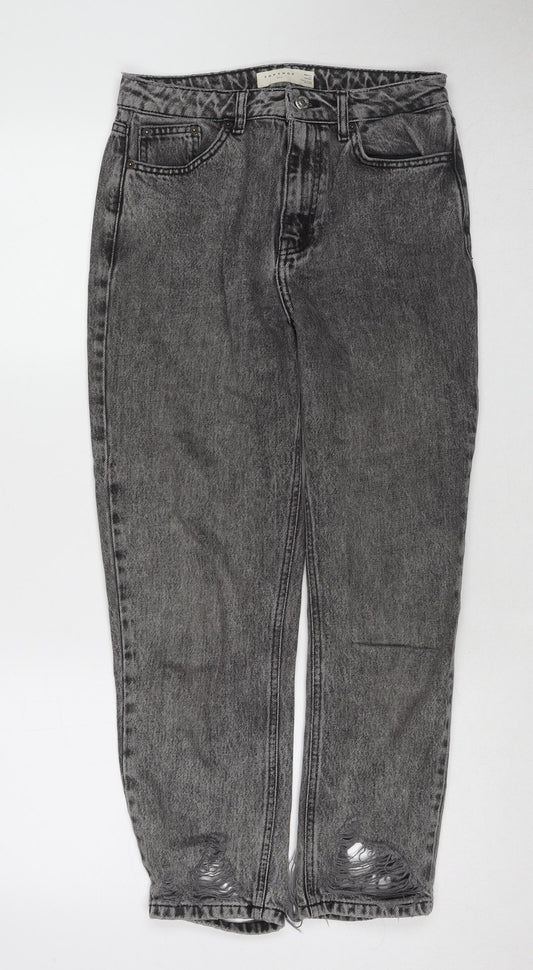 Zara Womens Grey Cotton Straight Jeans Size 28 in L30 in Regular Zip