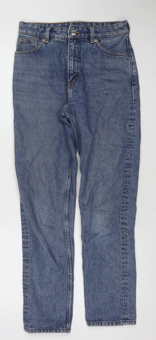 Monki Womens Blue Cotton Straight Jeans Size 25 in Regular Zip