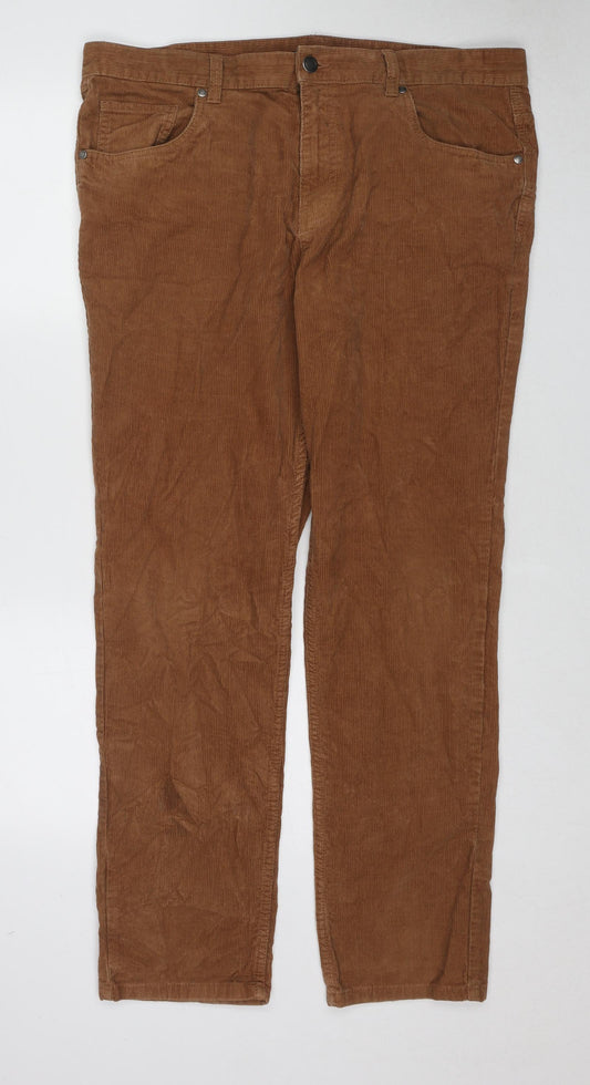 Avenue Mens Brown Cotton Chino Trousers Size 38 in Regular Zip