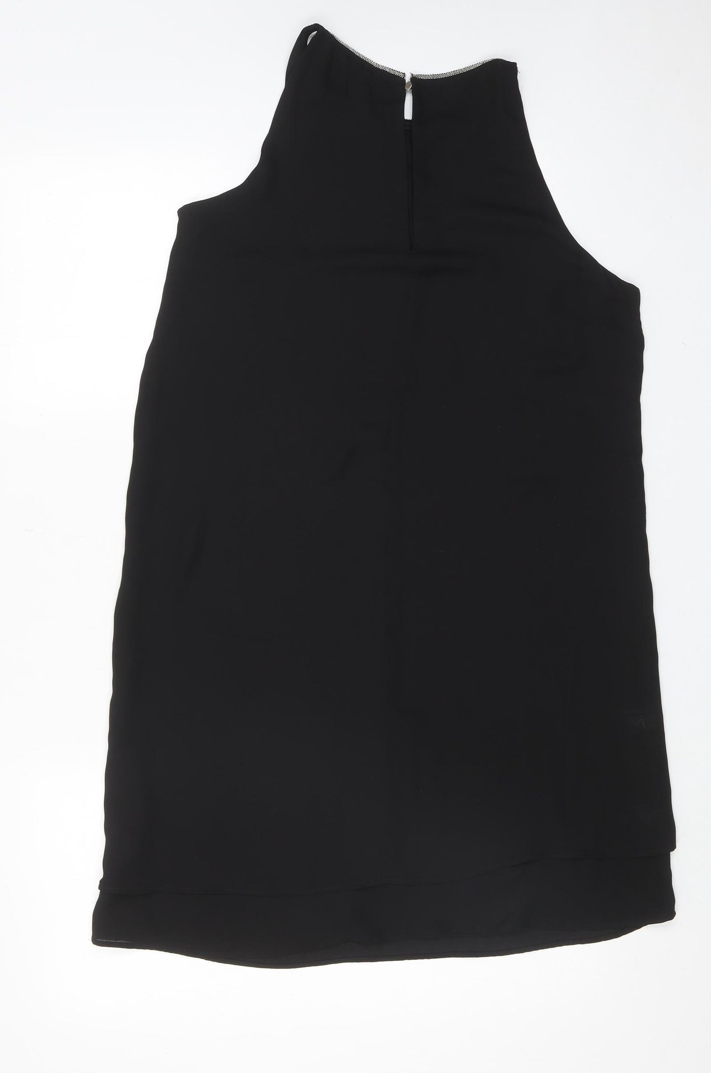 H&M Womens Black Polyester Tank Dress Size 10 Round Neck Button