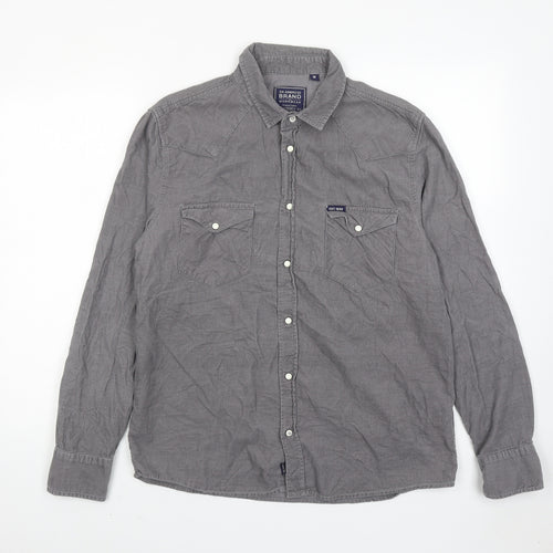 An Ambrose Brand Mens Grey Cotton Button-Up Size M Collared Button