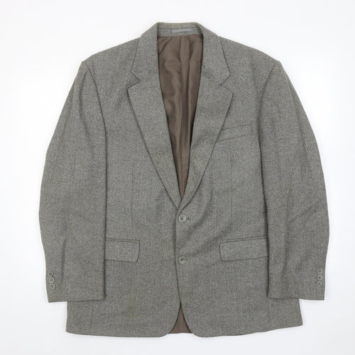 Greenwoods Mens Green Herringbone Wool Jacket Suit Jacket Size 42 Regular