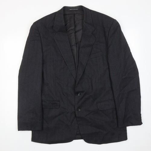 The label Mens Grey Striped Wool Jacket Suit Jacket Size 44 Regular