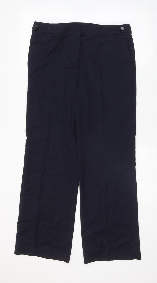 NEXT Womens Blue Polyester Trousers Size 12 Regular Hook & Eye