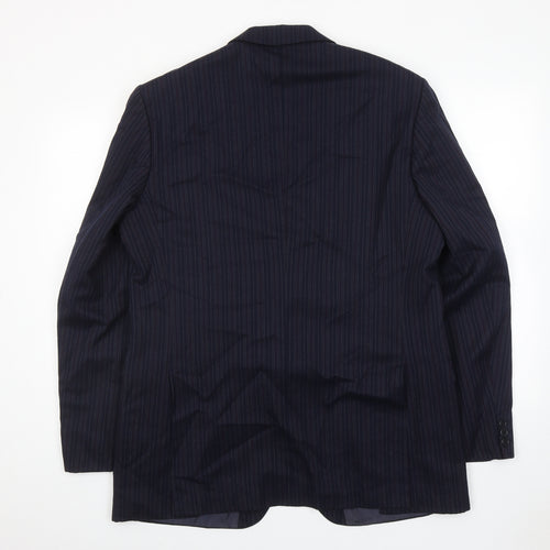 The Label Mens Blue Striped Wool Jacket Suit Jacket Size 44 Regular