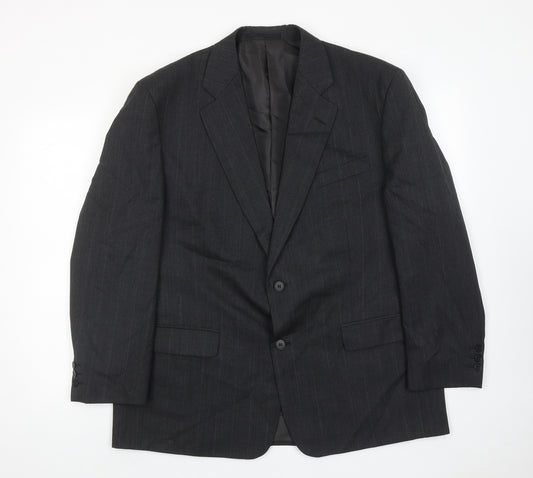 Greenwoods Mens Grey Striped Wool Jacket Suit Jacket Size 44 Regular