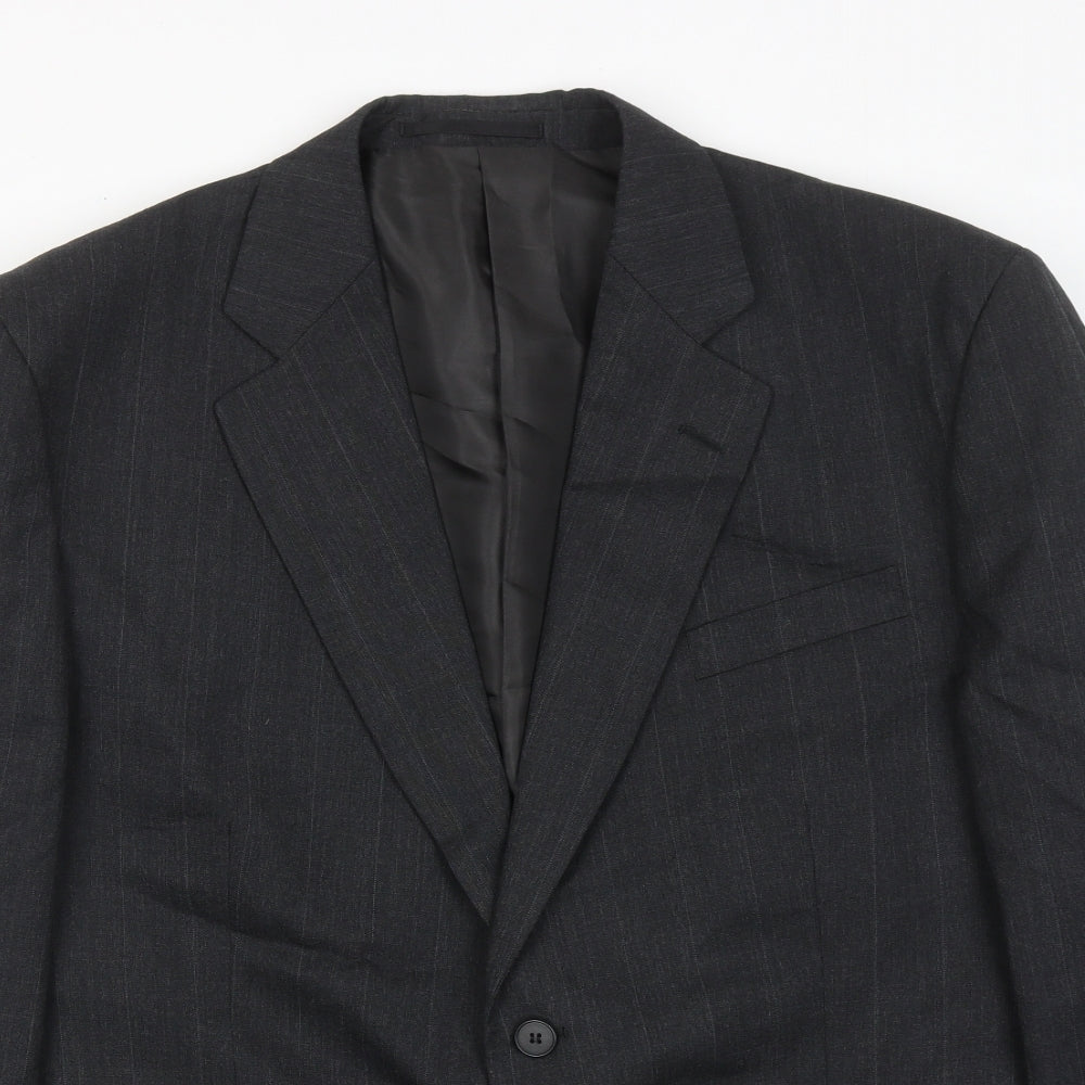 Greenwoods Mens Grey Striped Wool Jacket Suit Jacket Size 44 Regular
