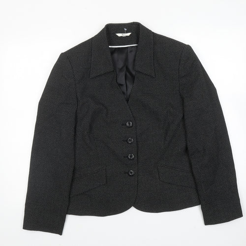 Klass Womens Black Geometric Jacket Blazer Size 16 Button
