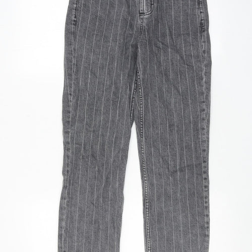 Topshop Womens Grey Striped Cotton Wide-Leg Jeans Size 26 in Regular Zip - Frayed Hem