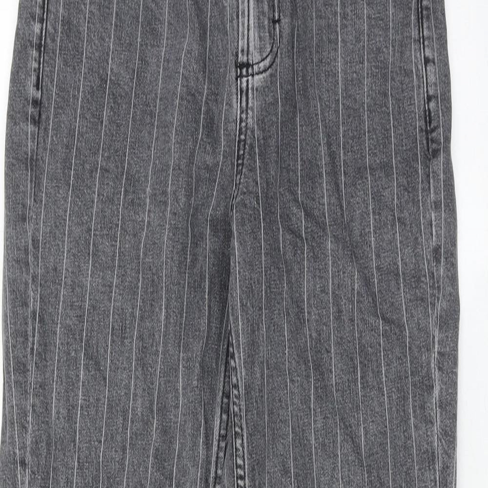 Topshop Womens Grey Striped Cotton Wide-Leg Jeans Size 26 in Regular Zip - Frayed Hem