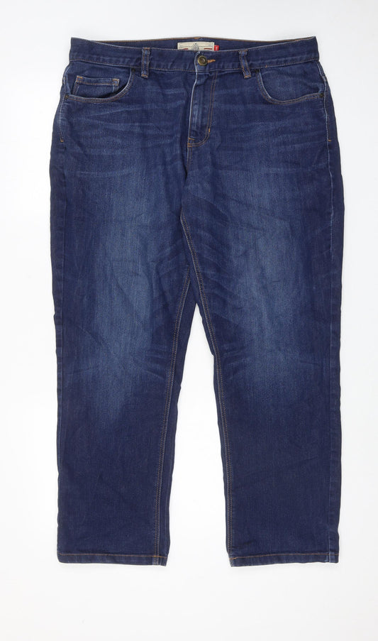 NEXT Mens Blue Cotton Straight Jeans Size 34 in Relaxed Zip - Short leg
