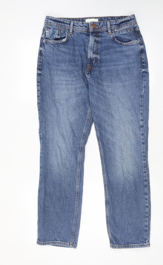 River Island Womens Blue Cotton Straight Jeans Size 12 Regular Zip