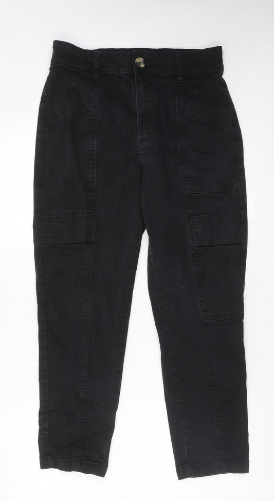 F&F Womens Black Cotton Straight Jeans Size 10 Regular Zip - Cargo