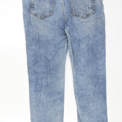 Marks and Spencer Womens Blue Cotton Straight Jeans Size 12 Slim Zip - Distressed