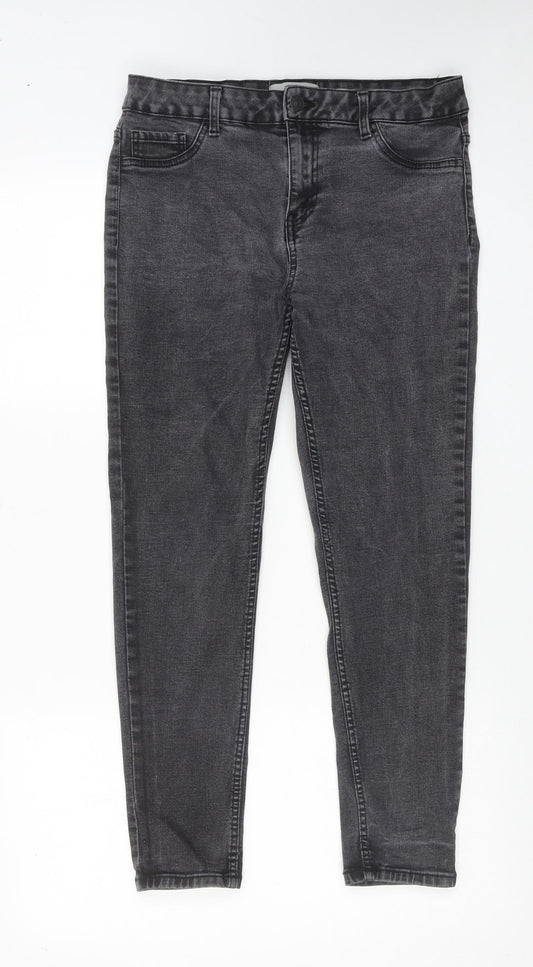 New Look Womens Grey Cotton Skinny Jeans Size 14 Regular Zip