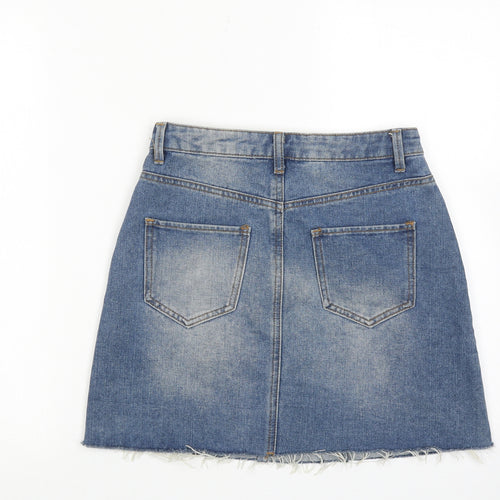 Denim & Co. Womens Blue Cotton A-Line Skirt Size 6 Zip