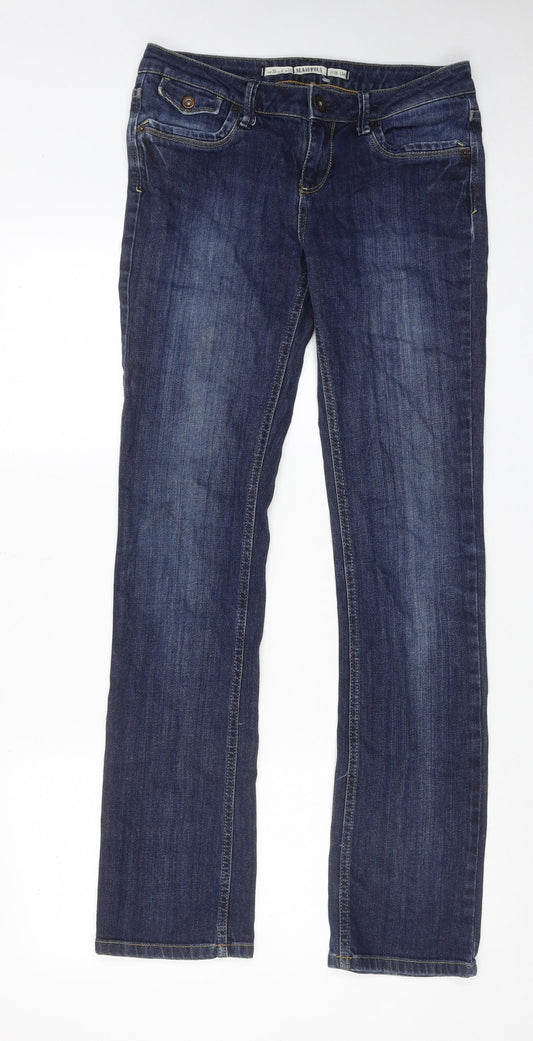 Topshop Womens Blue Cotton Straight Jeans Size 10 L34 in Regular Zip