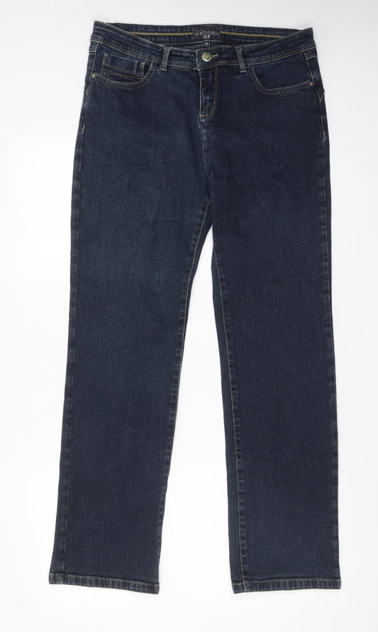 Per Una Womens Blue Cotton Straight Jeans Size 14 Regular Zip