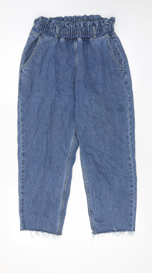 bebe Womens Blue Cotton Straight Jeans Size M Regular - Frayed Hem