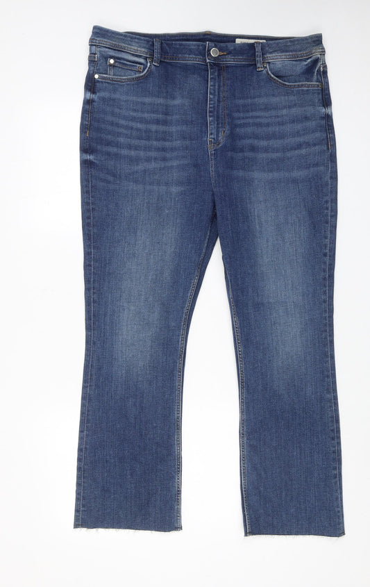 Marks and Spencer Womens Blue Cotton Bootcut Jeans Size 18 Slim Zip - Frayed Hem