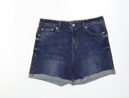 F&F Womens Blue Cotton Hot Pants Shorts Size 12 Regular Zip