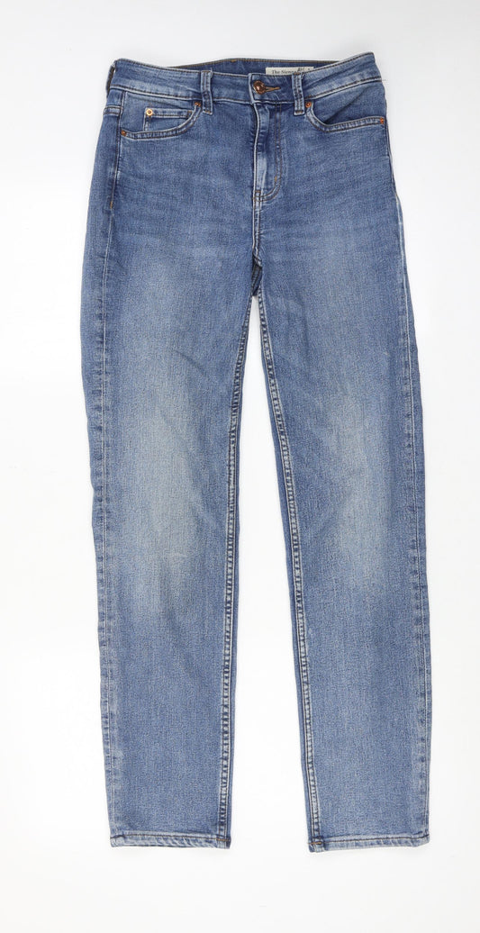 Marks and Spencer Womens Blue Cotton Straight Jeans Size 8 Regular Zip