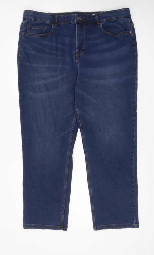TU Mens Blue Cotton Straight Jeans Size 40 in Regular Zip - Short leg