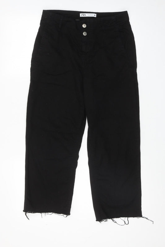 Zara Womens Black Cotton Straight Jeans Size 8 Regular Zip