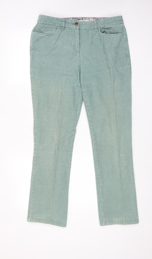 Boden Womens Green Cotton Trousers Size 14 Regular Zip