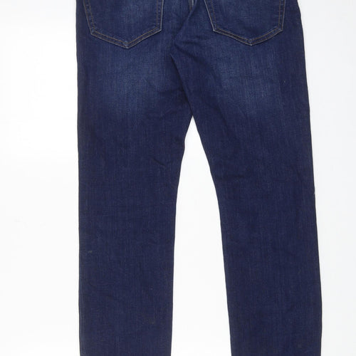 River Island Mens Blue Cotton Straight Jeans Size 28 in L32 in Regular Zip