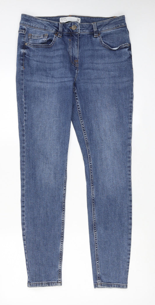 NEXT Womens Blue Cotton Skinny Jeans Size 12 Regular Zip - Mid rise
