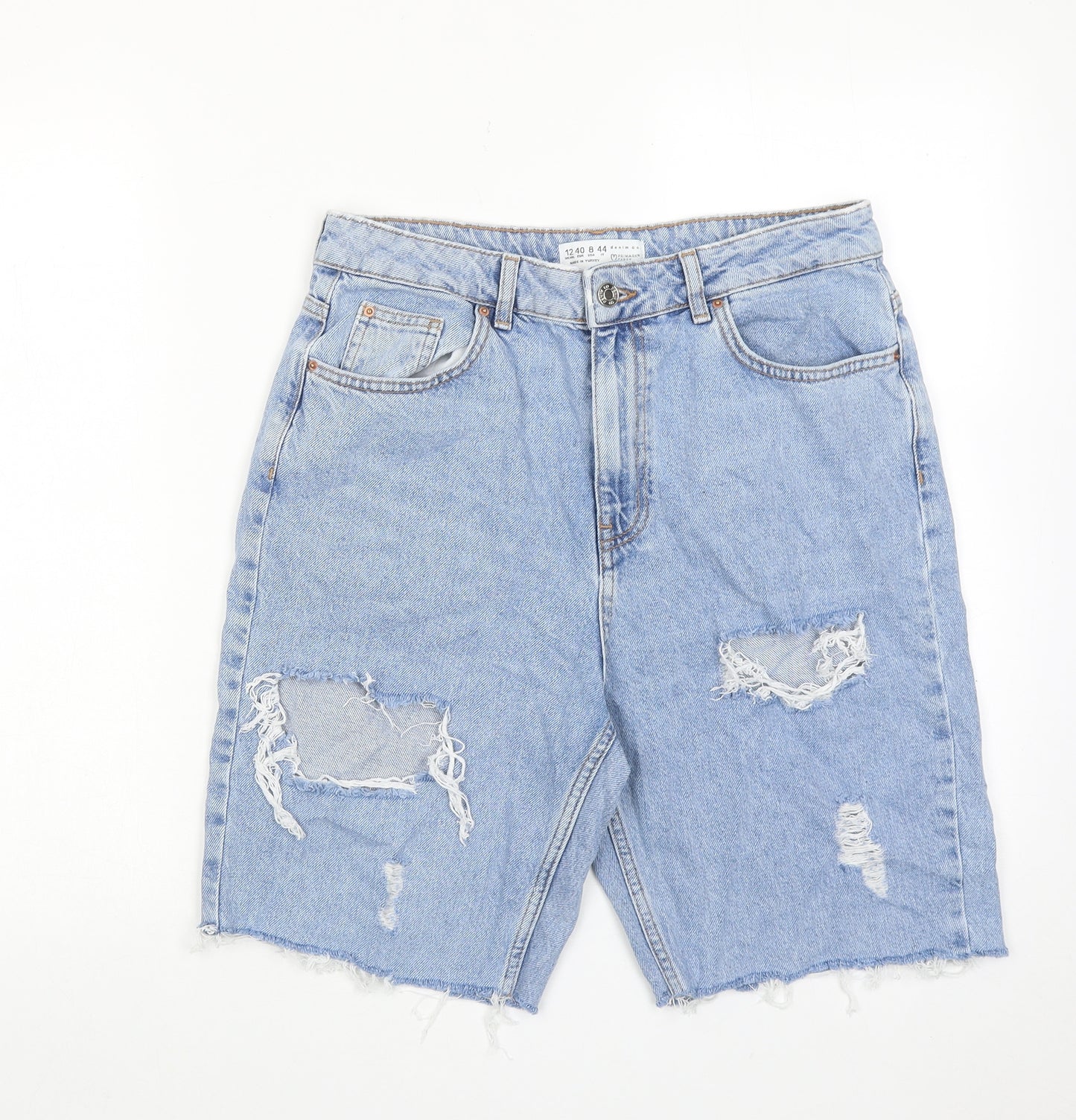 Denim & Co. Womens Blue Cotton Bermuda Shorts Size 12 Regular Zip - Distressed
