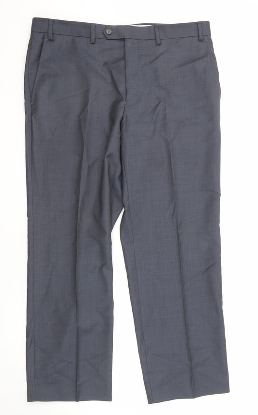 Marks and Spencer Mens Grey Wool Dress Pants Trousers Size 36 in L29 in Regular Zip
