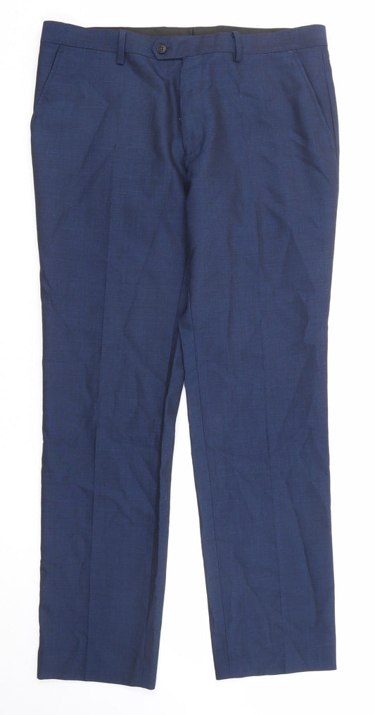 NEXT Mens Blue Wool Chino Trousers Size 34 in L31 in Regular Zip