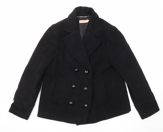 John Lewis Womens Black Pea Coat Coat Size 14 Button