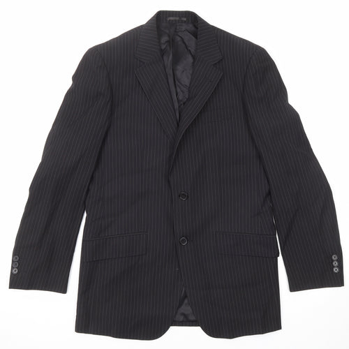 Burton Mens Black Striped Polyester Jacket Suit Jacket Size 36 Regular