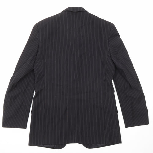 Burton Mens Black Striped Polyester Jacket Suit Jacket Size 36 Regular