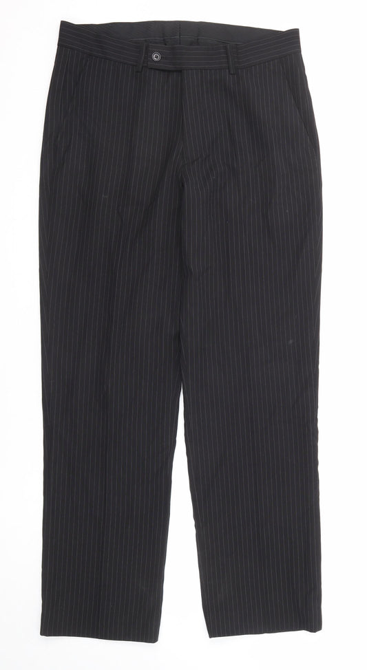 Burton Mens Black Striped Polyester Dress Pants Trousers Size 32 in Regular Zip