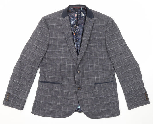 NEXT Mens Grey Plaid Polyester Jacket Blazer Size 46 Regular