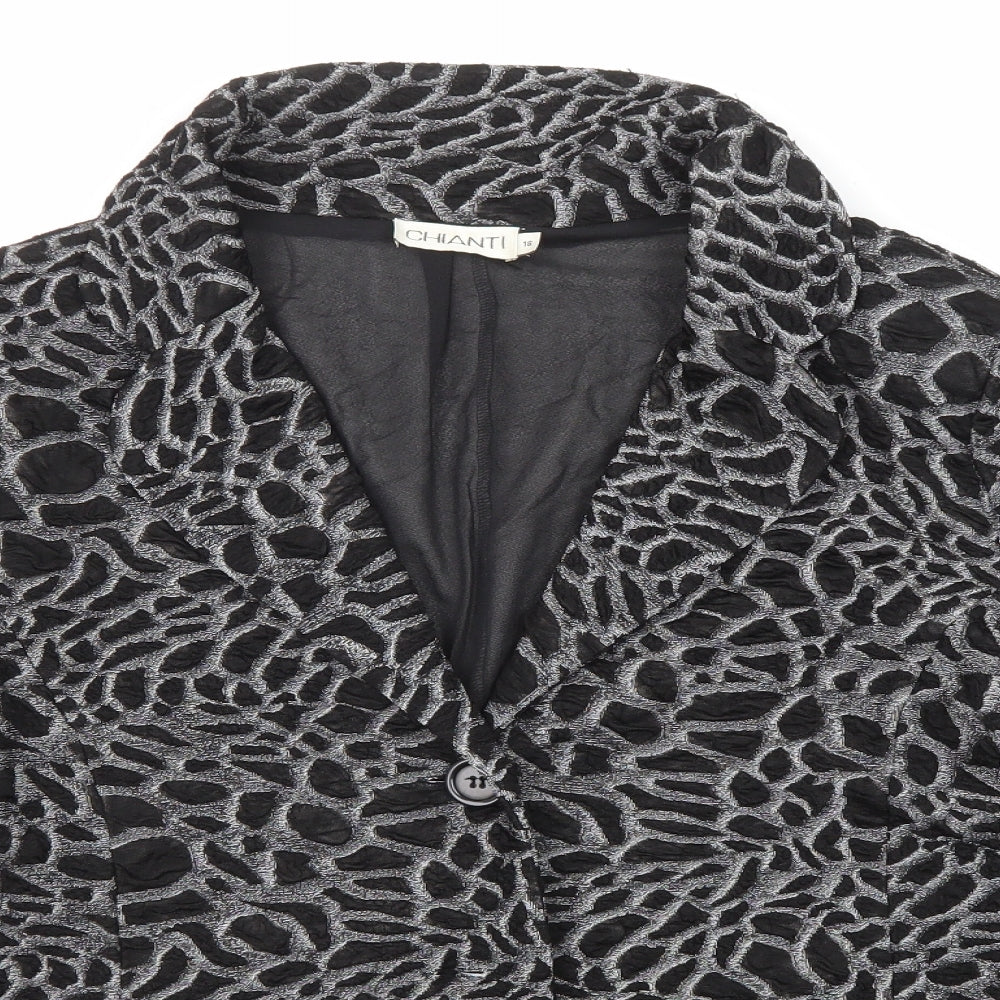 CHIANTI Womens Black Geometric Jacket Blazer Size 18 Button