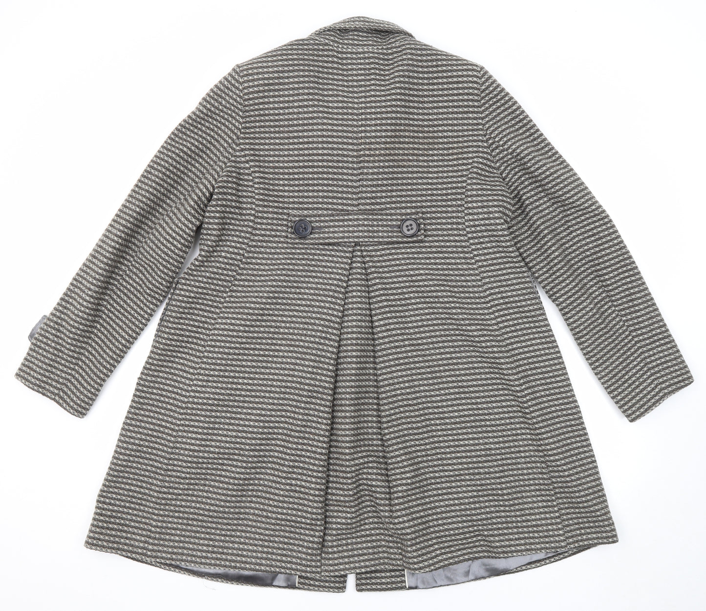 NEXT Womens Grey Geometric Overcoat Coat Size 14 Button