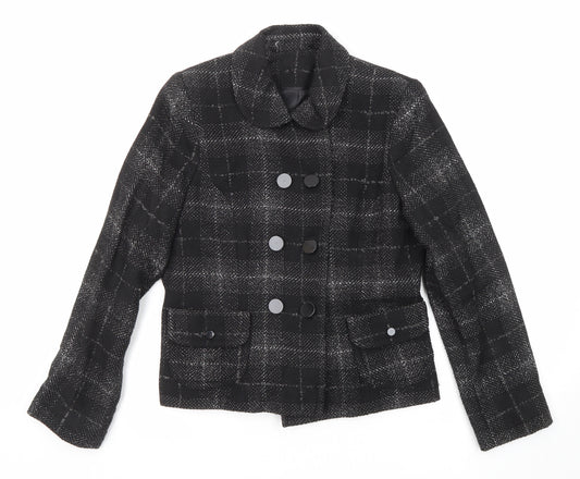 BHS Womens Black Geometric Pea Coat Coat Size 12 Button